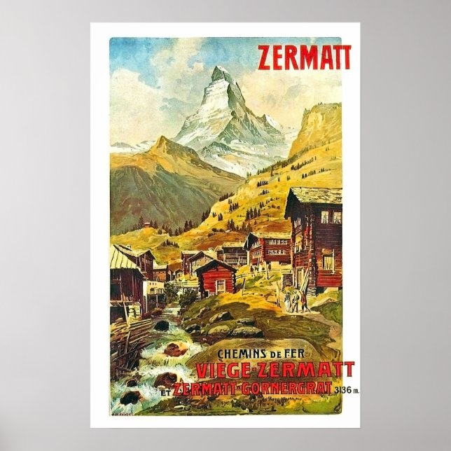Poster Zermat, pico de montanha, Suiça, vinheta de verão (Frente)