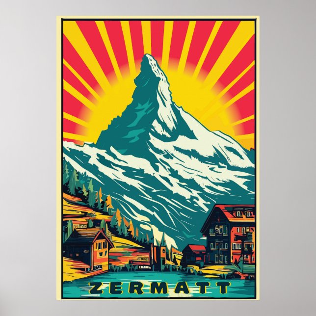Poster Zermatt,Matterhorn,Suiça,Poster de Esqui (Frente)