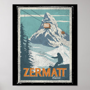 Poster Zermatt Suiça de inverno Esquiando Snowboard Ski