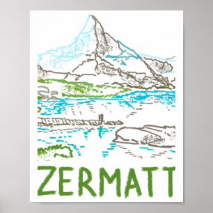 Poster Zermatt Suíça Lembrança Presente Para Turistas Sti