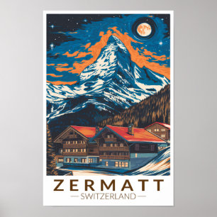 Poster Zermatt Suiça Matterhorn Art Vintage