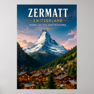 Poster 🏔️ Zermatt Suíça Matterhorn Viagem Decoração ❄️