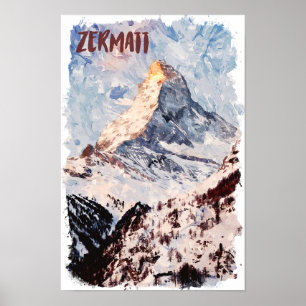 Poster Zermatt Suiça Suiço Alps Watercolor