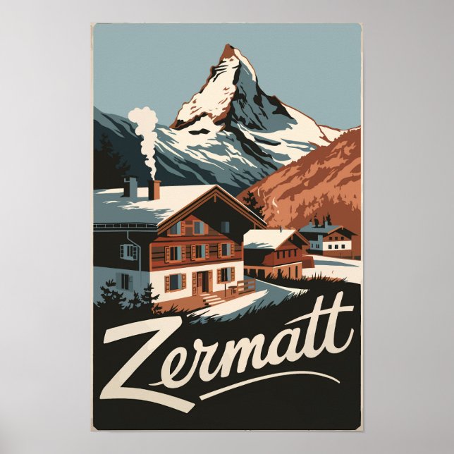 Poster Zermatt Suíça Viagem Arte Vintage (Frente)