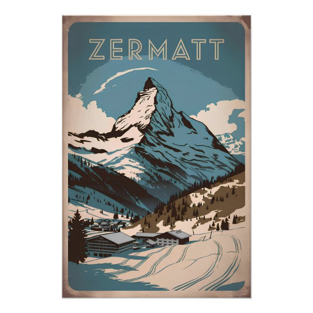 Pôster Zermatt Vintage (Frente)