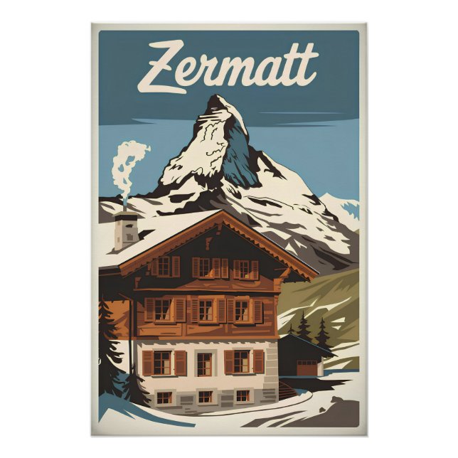Pôster Zermatt Vintage (Frente)