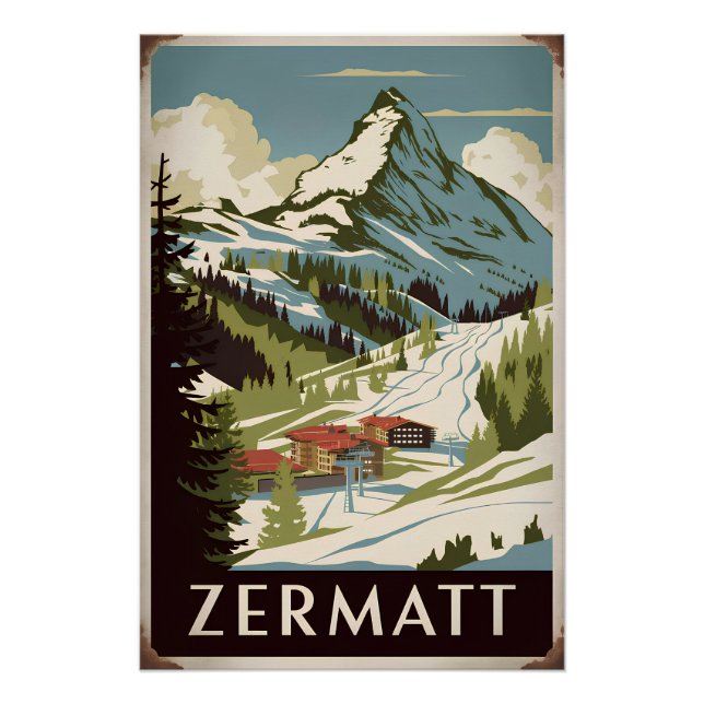 Pôster Zermatt Vintage (Frente)