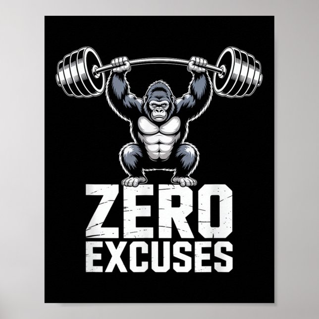 Poster Zero Excuses Gorilla Gym Motivational Workout  (Frente)