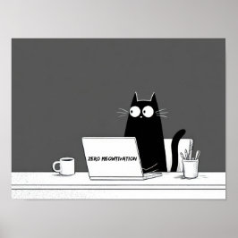 Poster Zero Meowtivation Cat – Funny Lazy Work Cartoon
