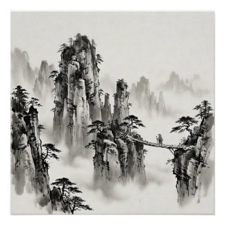 Pôster Zhangjiajie China Ink Wash Landscape Wall Art