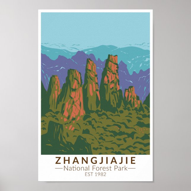 Poster Zhangjiajie Floresta Nacional na China, Retro Viag (Frente)