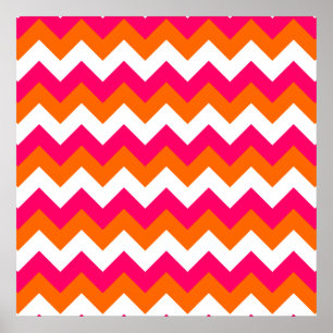 Pôster Zigzag branco cor-de-rosa laranja