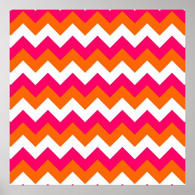 Pôster Zigzag branco cor-de-rosa laranja (Frente)