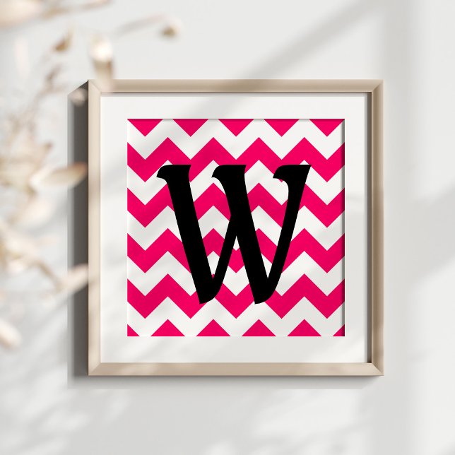 Poster Zigzag cor-de-rosa brilhante monograma (Create your own monogrammed poster.)