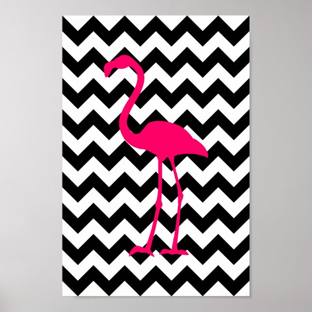 Poster Zigzag preto-e-branco, cor-de-rosa-claro (Frente)