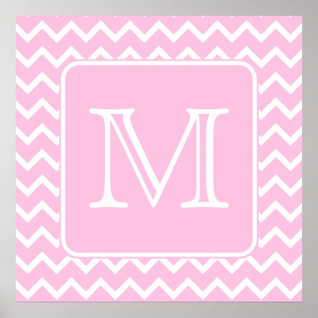 Pôster Zigzags cor-de-rosa com monograma personalizado. (Frente)