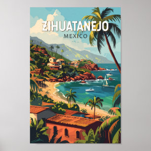 Poster Zihuatanejo México Viagem Arte Vintage