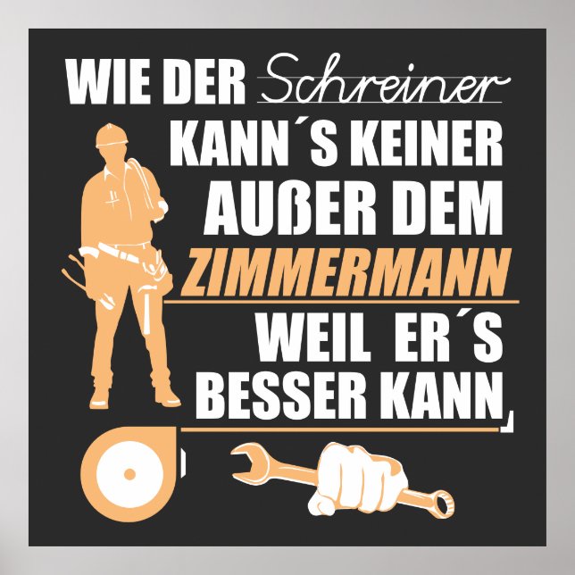 Poster Zimmermann, Zimmerer, Zimmerleute. Lustiger Spruch (Frente)