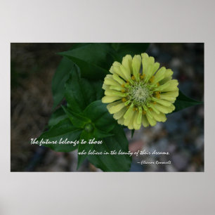 Pôster Zinnia amarelo com citações por Eleanor Roosevel