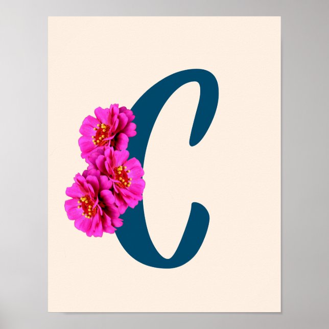 Poster Zinnia Flores Monograma Inicial C (Frente)