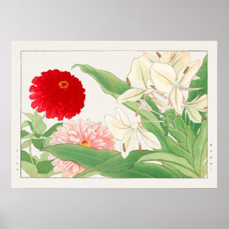 Poster Zinnia & White Ginger Lily Flower, Tanigami Konan,