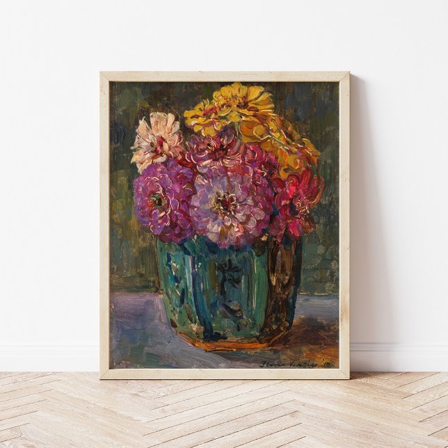 Poster Zinnias em um Jar Verde | Floris Verster (Criador carregado)
