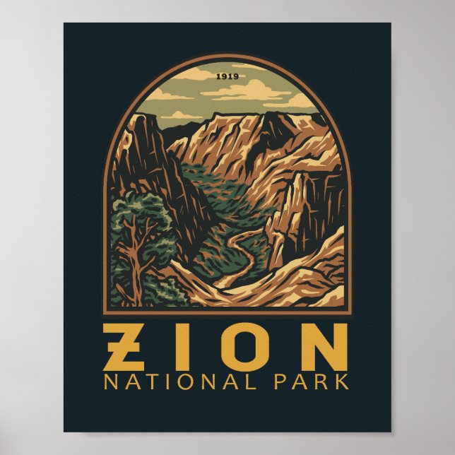 Poster Zion National Park Retro Emblem (Frente)