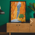 Poster Zion National Park Utah A Vintage dos estreitos<br><div class="desc">Zion vetor trabalho de arte design. O parque é uma zona natural de Utah a sudoeste,  que se distingue pelos penhascos vermelhos íngremes de Zion Canyon.</div>