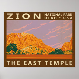 Poster Zion National Park Utah East Temple Vintage