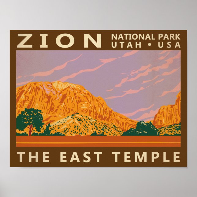Poster Zion National Park Utah East Temple Vintage (Frente)
