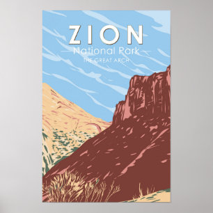 Poster Zion National Park Utah O Excelente Arch Vintage