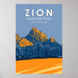 Poster Zion National Park Utah O Watchman Vintage
