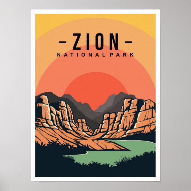 Poster Zion National Park Utah USA Travel Illustration (Frente)