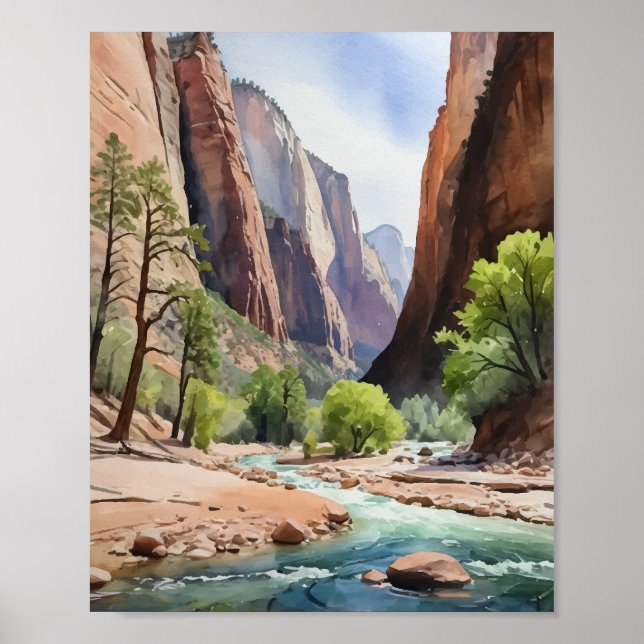 Poster Zion National Park Utah Watercolor (Frente)