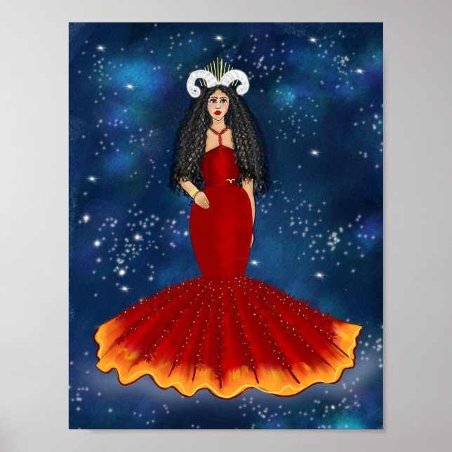 Poster Zodiac Aries Deusa em Azul Celestial (Frente)