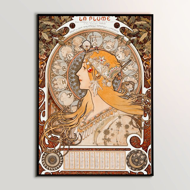 Poster Zodiac: Arte Icônica de Mucha Nouveau Masterícula (Alphonse Maria Mucha's Zodiaque or La Plume (ca. 1896–1897) by. Famous Art Nouveau artwork)