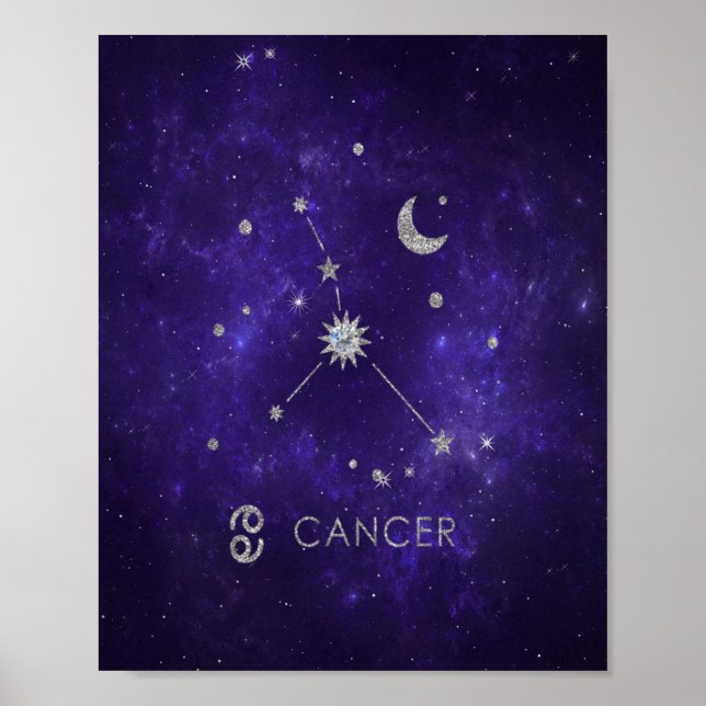 Poster Zodiac Cancer Roxo | Astrologia Cósmica Horoscópio (Frente)