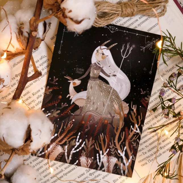 Pôster Zodiac Capricorn por Alexandra Dikaia (The element of her sign is Earth. But Capricorn is brave and forceful)