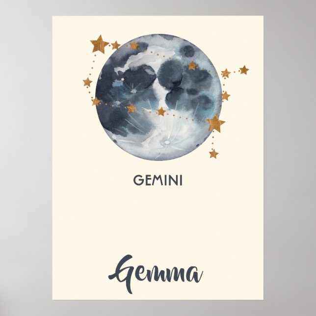 Poster Zodiac Celestial Gemini Nursery Wall Art (Frente)