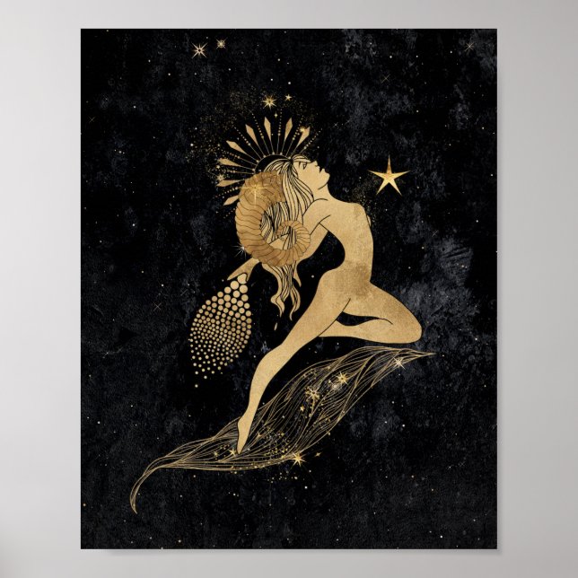 Poster Zodiac Goddese | Astrologia Cósmica Dourada (Frente)