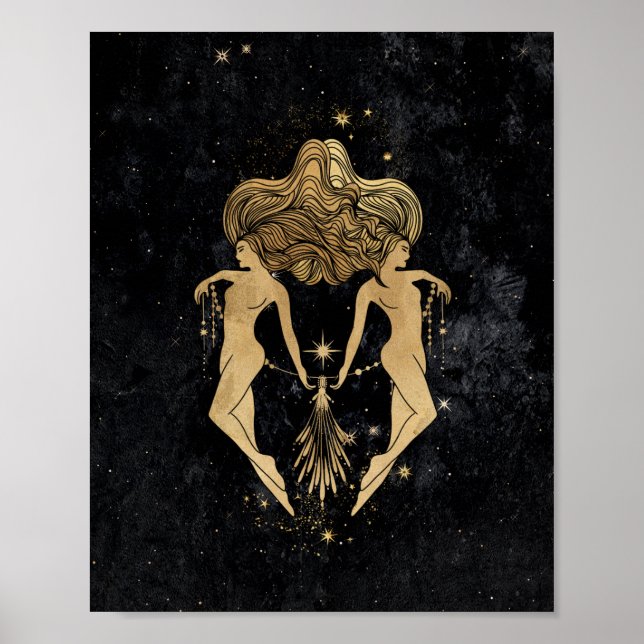 Poster Zodiac Goddese | Astrologia Cósmica Dourada Gemini (Frente)