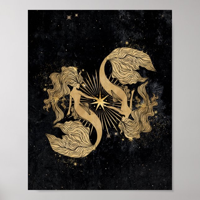 Poster Zodiac Goddese | Astrologia de Peixes Dourados cós (Frente)