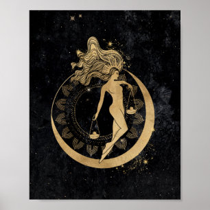 Poster Zodiac Goddese   Astrologia Dourada Cósmica de Lib