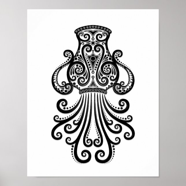 Poster Zodiac Intriciante de Aquário Negro em Branco (Frente)