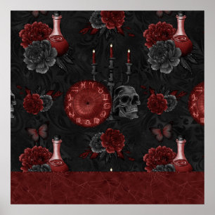 Poster Zodiac Magic Poção de Rosas de crânio de Henna R