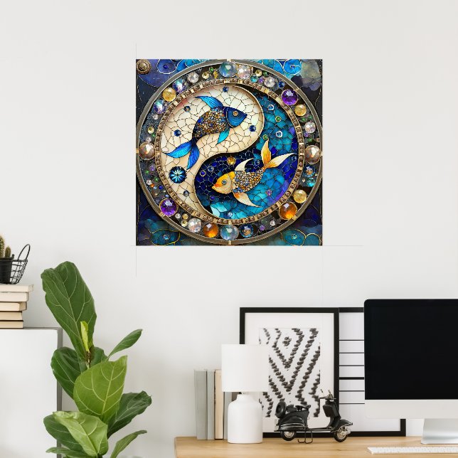 Poster Zodiac - Peixes Fish Yin e Yang (Escritório em casa)