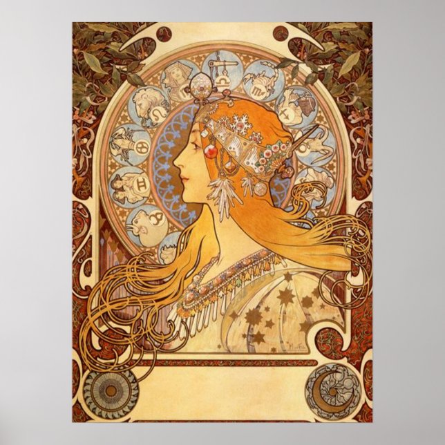 Pôster Zodiac por Alphonse Mucha (Frente)