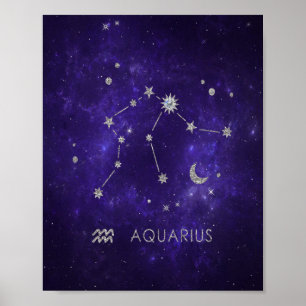 Poster Zodiac Purple Aquarius   Astrologia Horóscopo