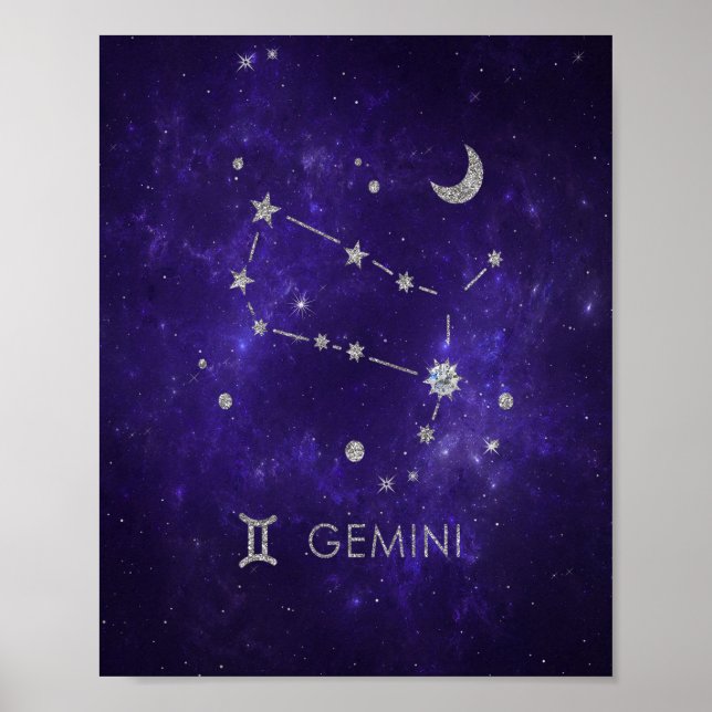 Poster Zodiac Purple Gemini | Astrologia Cósmica Horoscóp (Frente)