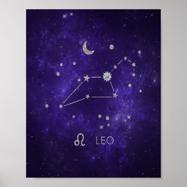 Poster Zodiac Purple Leo | Astrologia Cósmica Horoscópio (Frente)